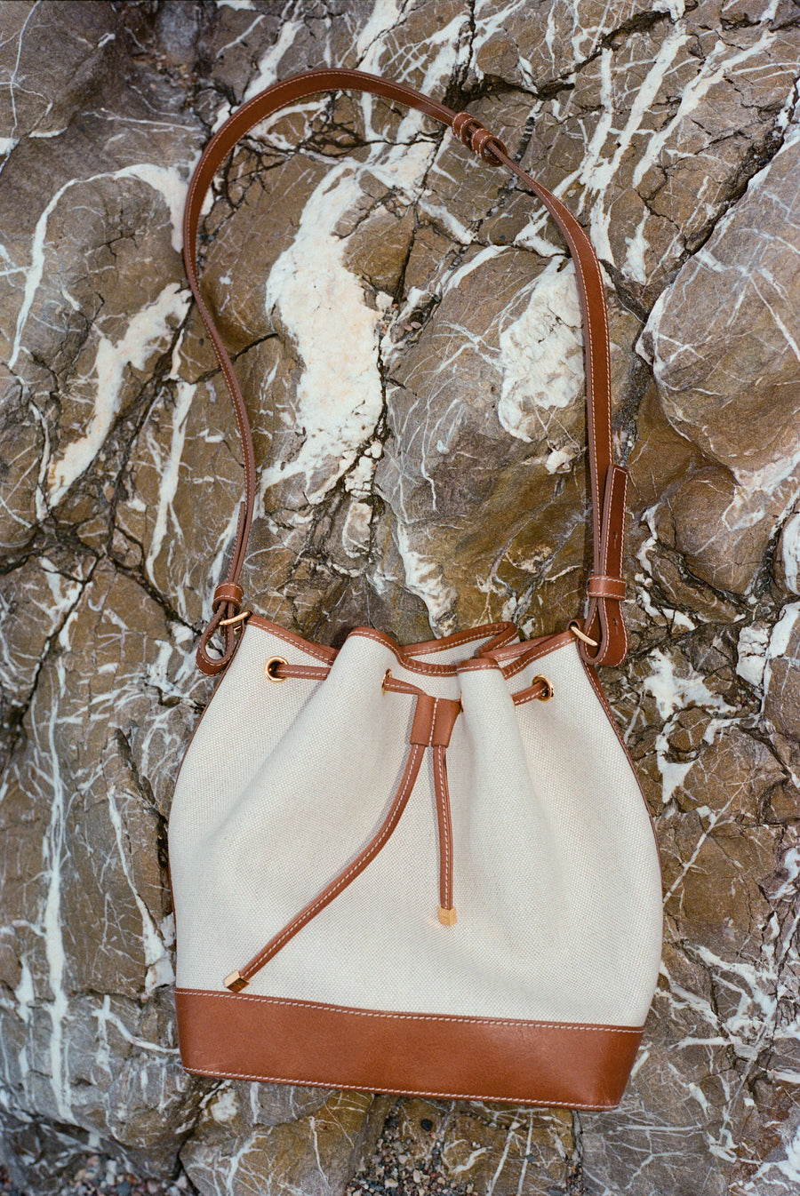 Leather-trimmed Canvas Bucket Bag –