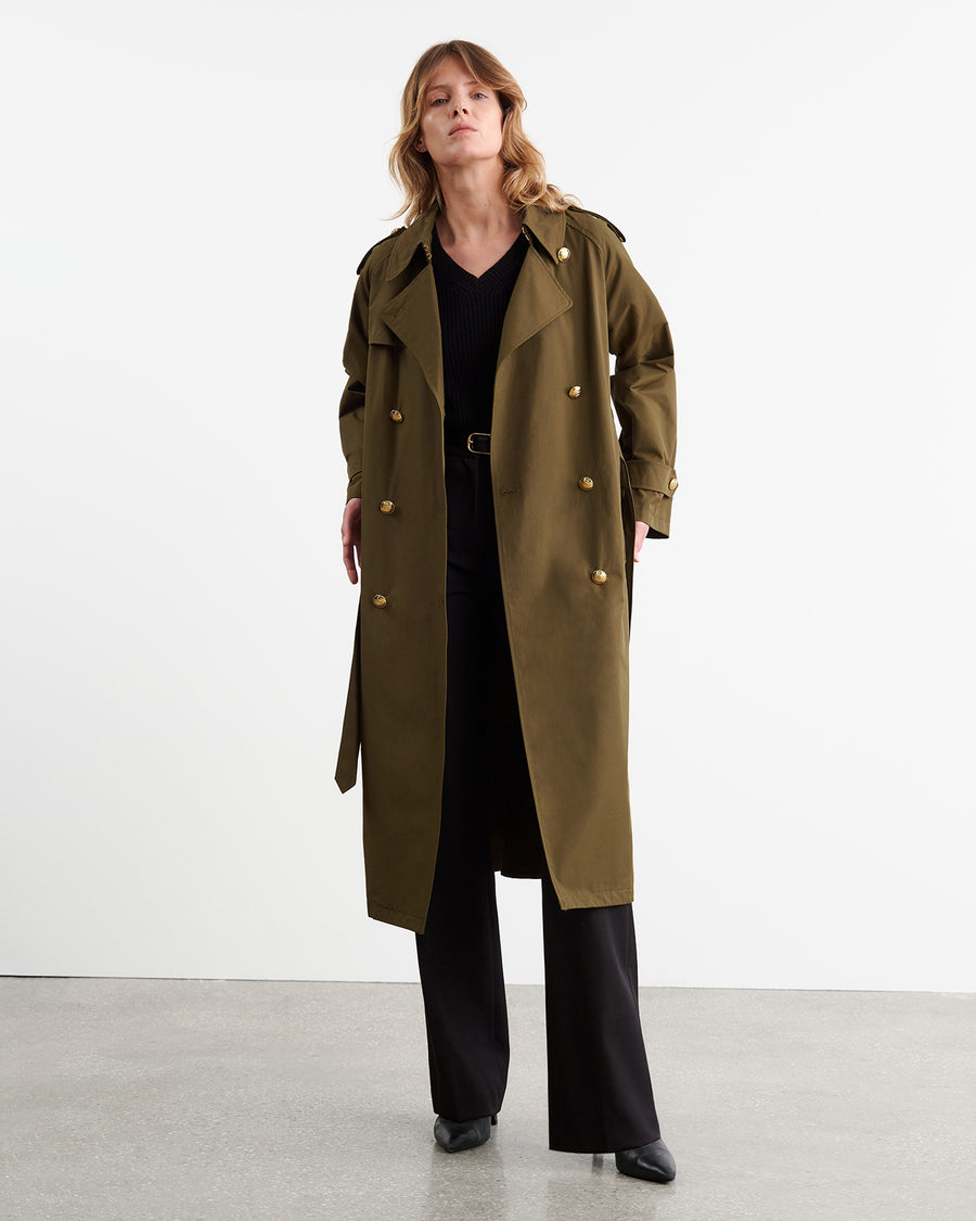 Olive drab trench coat hotsell