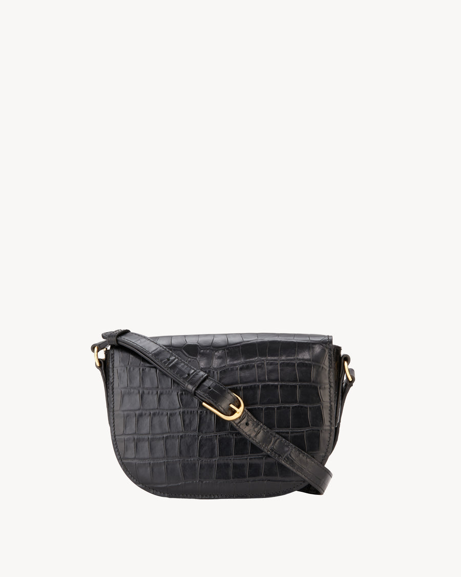 Buy Black Leather Pouch, Croco Embossed